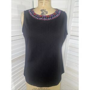 Russell Kemp Tank Top Blouse Women’s Black Breaded Embroidered Sz Large